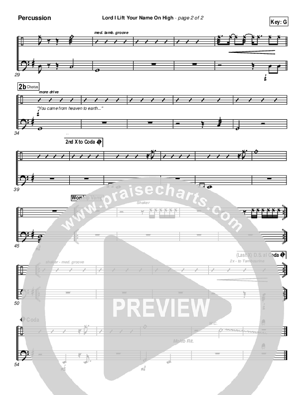 Lord I Lift Your Name On High Percussion (Paul Baloche)