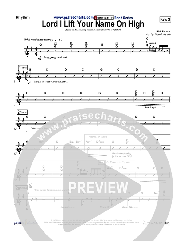 Lord I Lift Your Name On High Rhythm Chart (Paul Baloche)