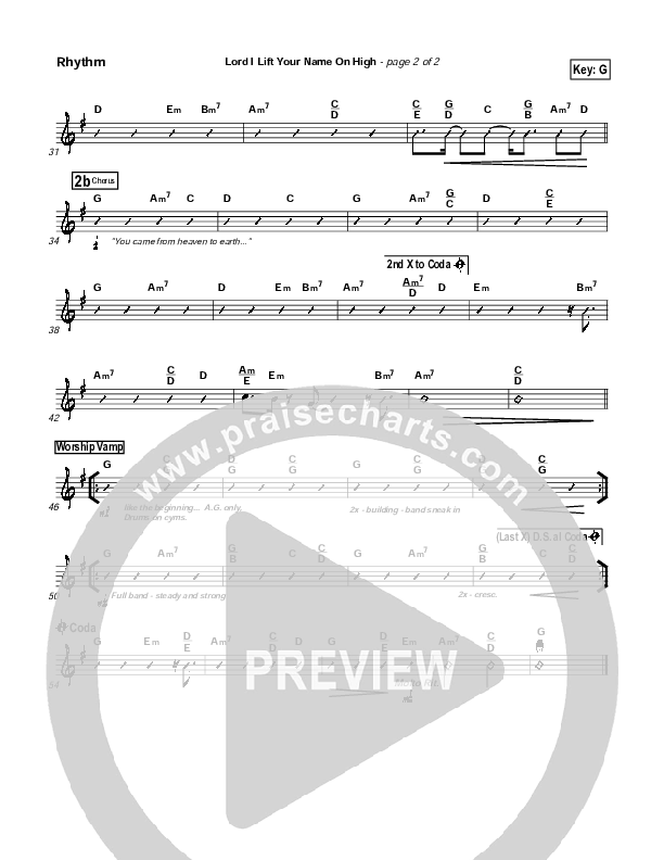 Lord I Lift Your Name On High Rhythm Chart (Paul Baloche)