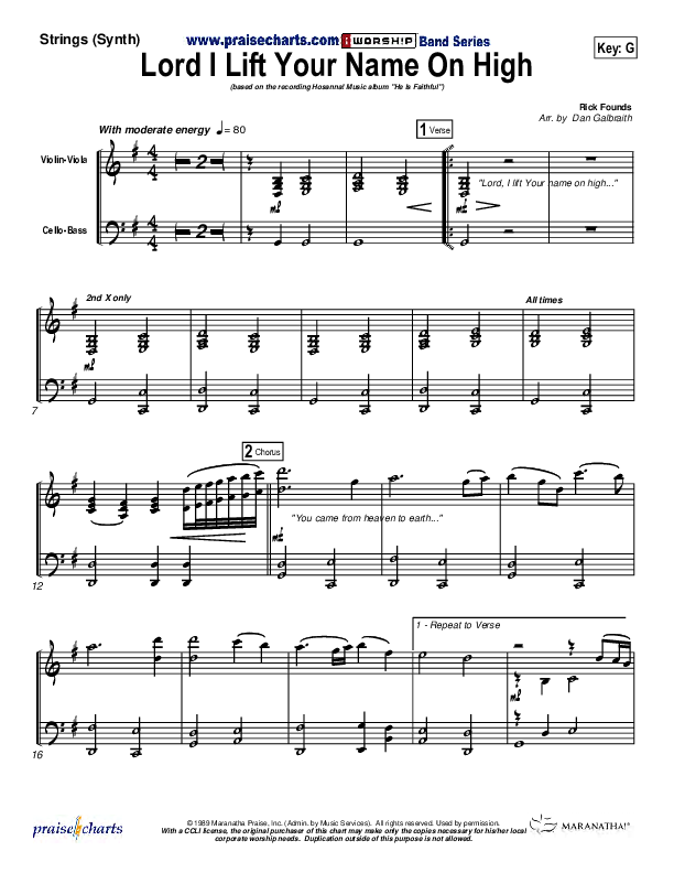 Lord I Lift Your Name On High Synth Strings (Paul Baloche)