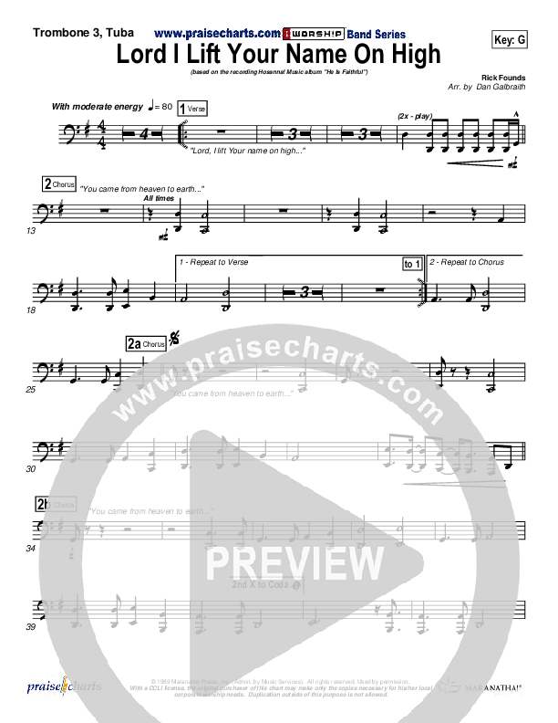 Lord I Lift Your Name On High Trombone 3/Tuba (Paul Baloche)