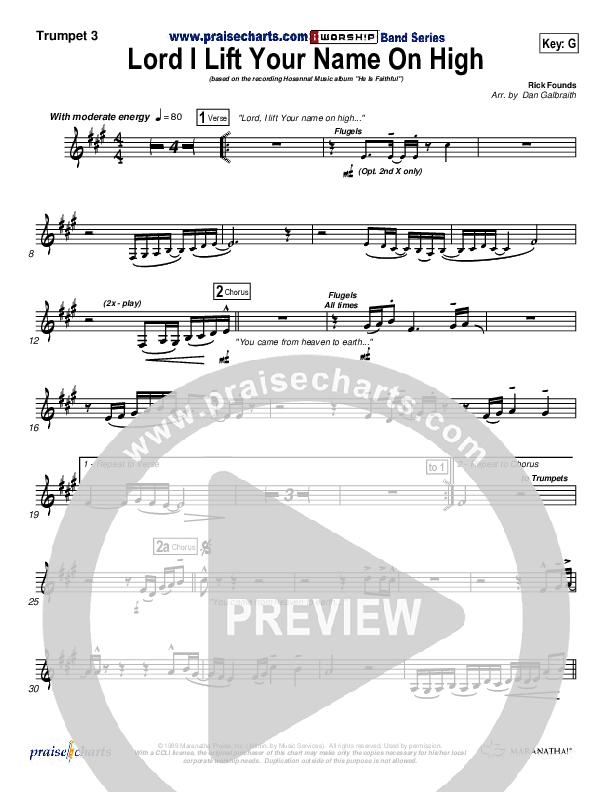 Lord I Lift Your Name On High Trumpet 3 (Paul Baloche)