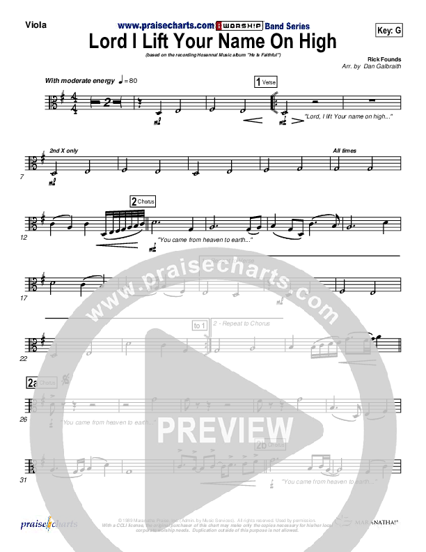 Lord I Lift Your Name On High Viola (Paul Baloche)