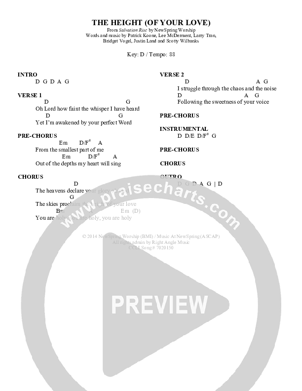 The Height (Of Your Love) Chords & Lyrics (NewSpring Worship)