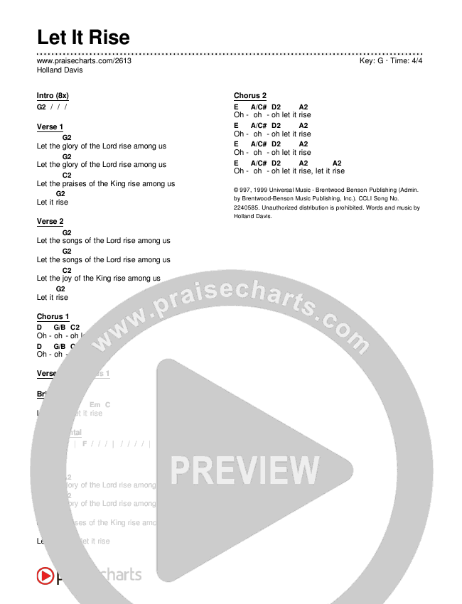 Let It Rise Chords & Lyrics (Holland Davis)
