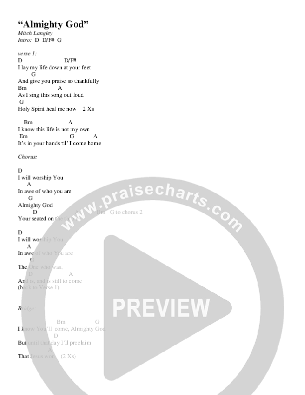 Almighty God Chords & Lyrics (Mitch Langley)