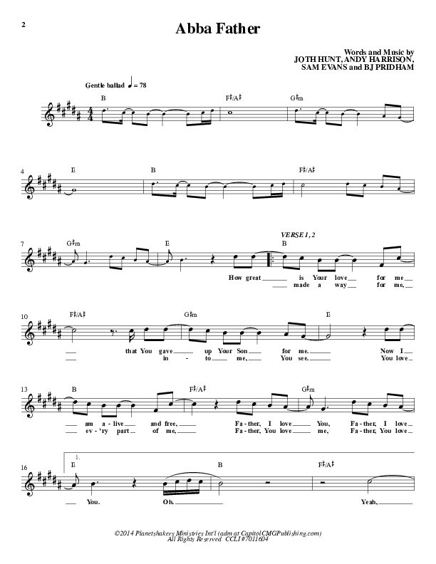 Abba Father Lead Sheet (Planetshakers)