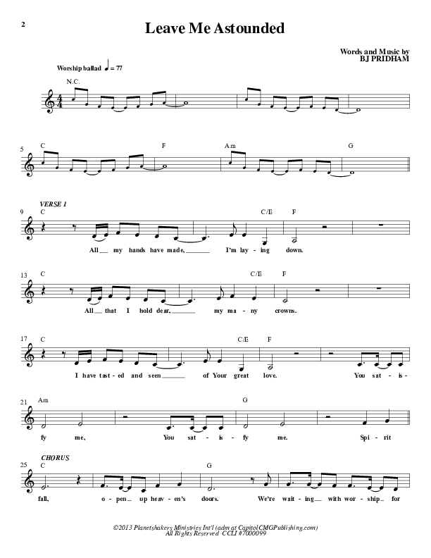 Leave Me Astounded Lead Sheet (Planetshakers)