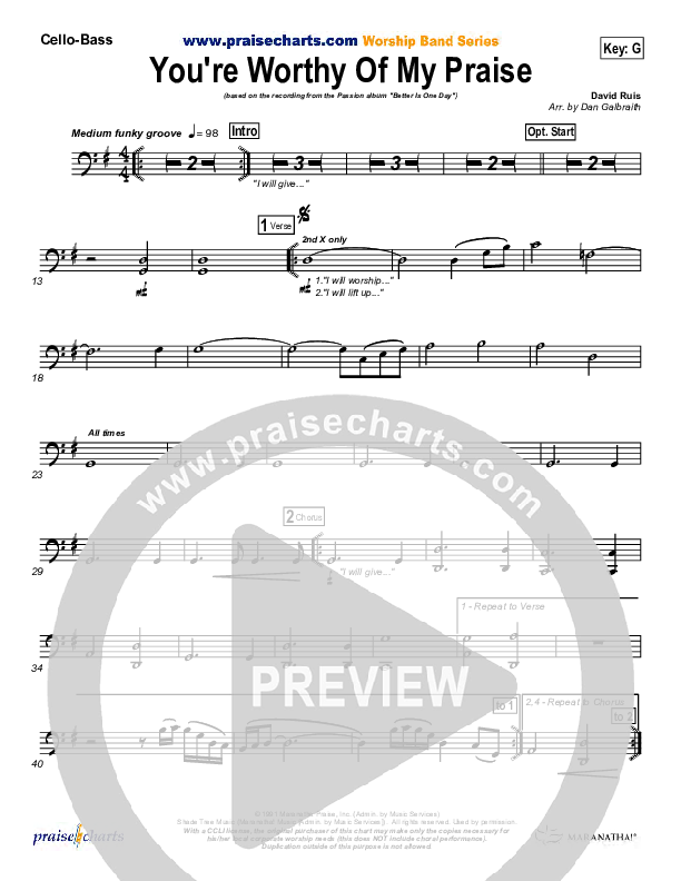 You're Worthy Of My Praise Cello/Bass (Passion)