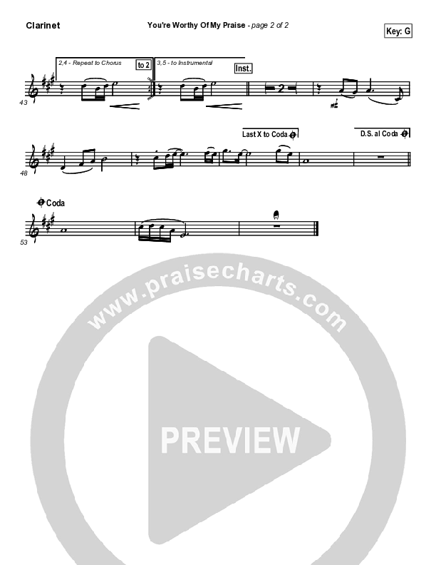 You're Worthy Of My Praise Clarinet (Passion)