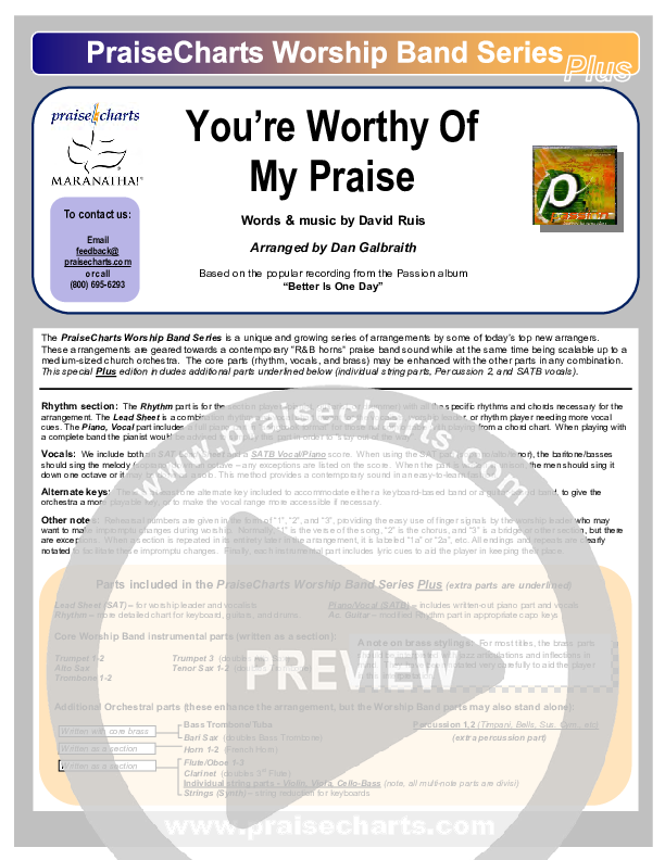 You're Worthy Of My Praise Cover Sheet (Passion)