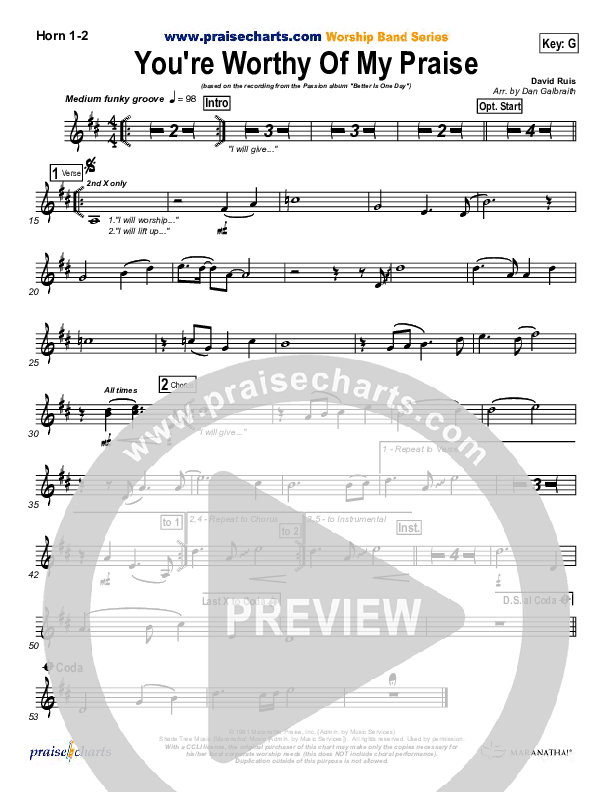 You're Worthy Of My Praise French Horn 1/2 (Passion)