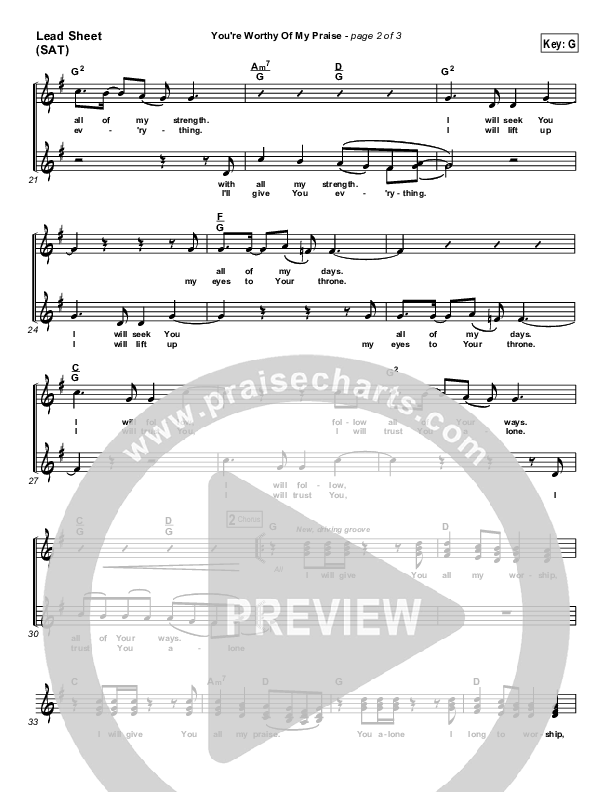 You're Worthy Of My Praise Lead Sheet (SAT) (Passion)