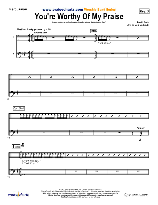You're Worthy Of My Praise Percussion (Passion)