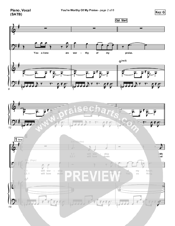 You're Worthy Of My Praise Piano/Vocal (Passion)