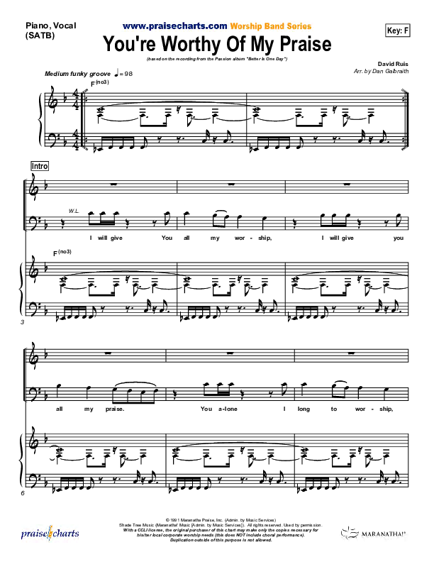 You're Worthy Of My Praise Piano/Vocal (SATB) (Passion)