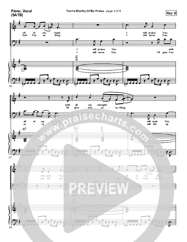 You're Worthy Of My Praise Piano/Vocal (SATB) (Passion)