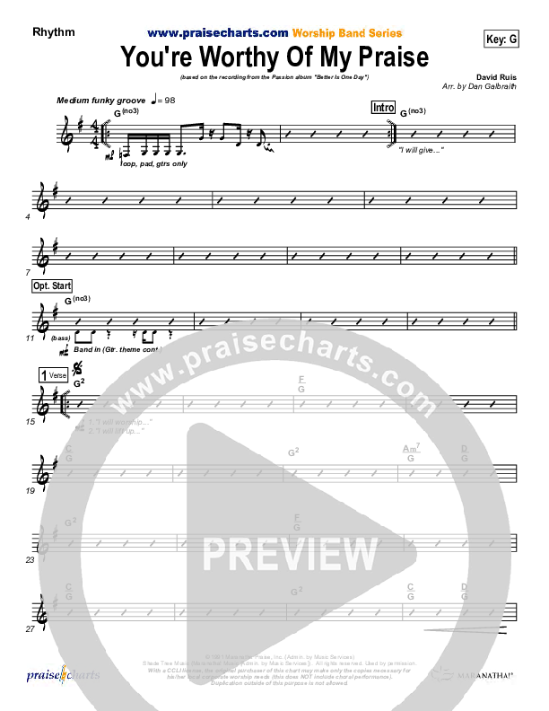 You're Worthy Of My Praise Rhythm Chart (Passion)