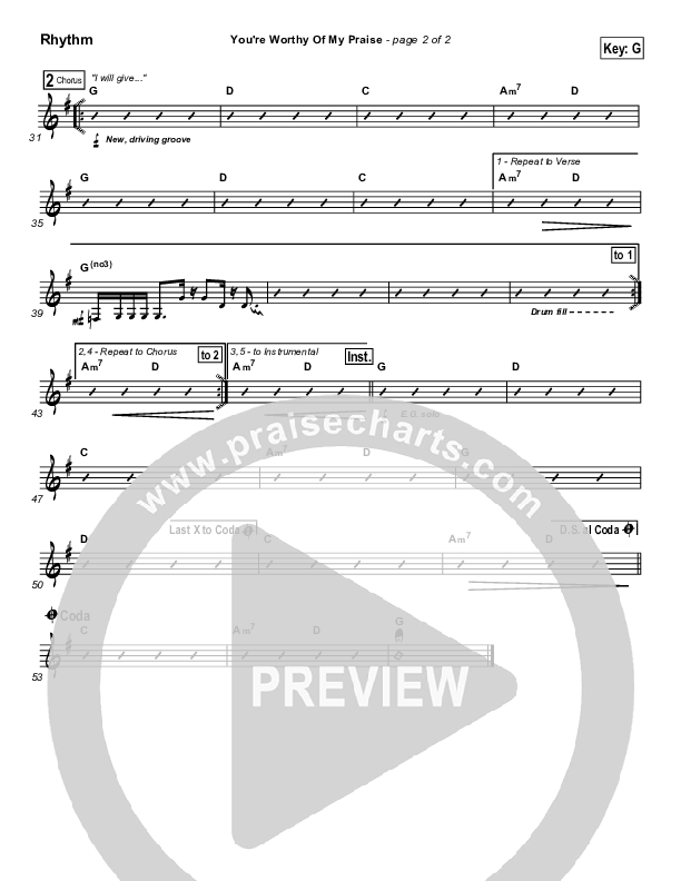 You're Worthy Of My Praise Rhythm Chart (Passion)