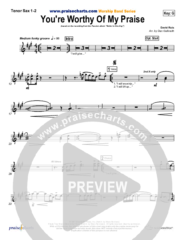 You're Worthy Of My Praise Tenor Sax 1/2 (Passion)