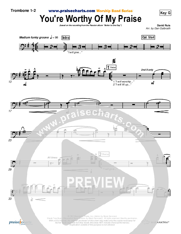 You're Worthy Of My Praise Trombone 1/2 (Passion)