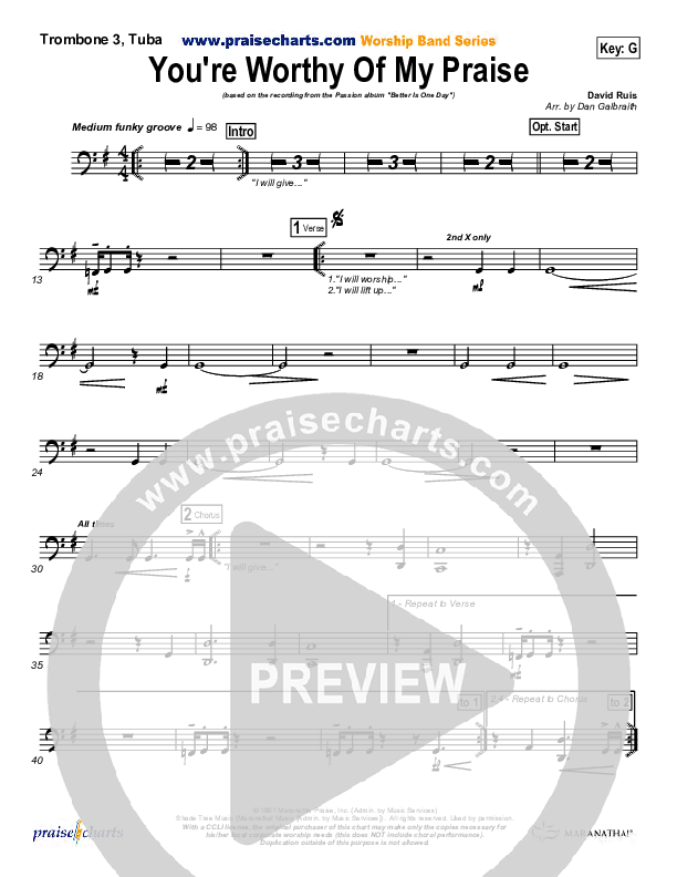 You're Worthy Of My Praise Trombone 3/Tuba (Passion)