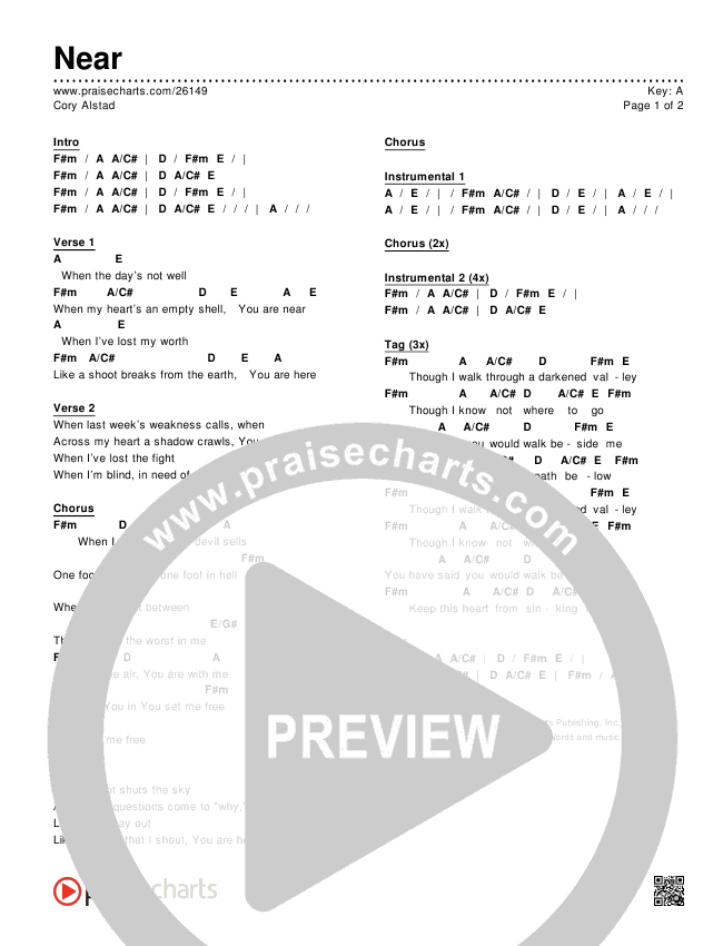 Near Chords & Lyrics (Cory Alstad)