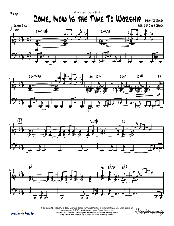 Come Now Is The Time To Worship (Instrumental) Piano Sheet (Brad Henderson)