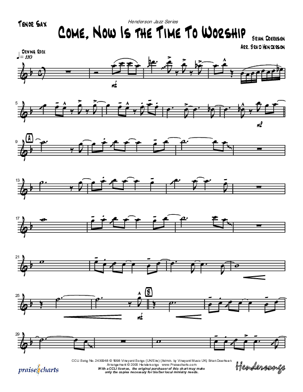 Come Now Is The Time To Worship (Instrumental) Tenor Sax 2 (Brad Henderson)