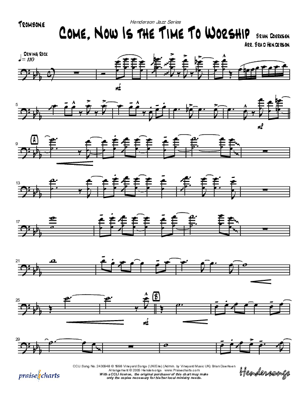 Come Now Is The Time To Worship (Instrumental) Trombone (Brad Henderson)