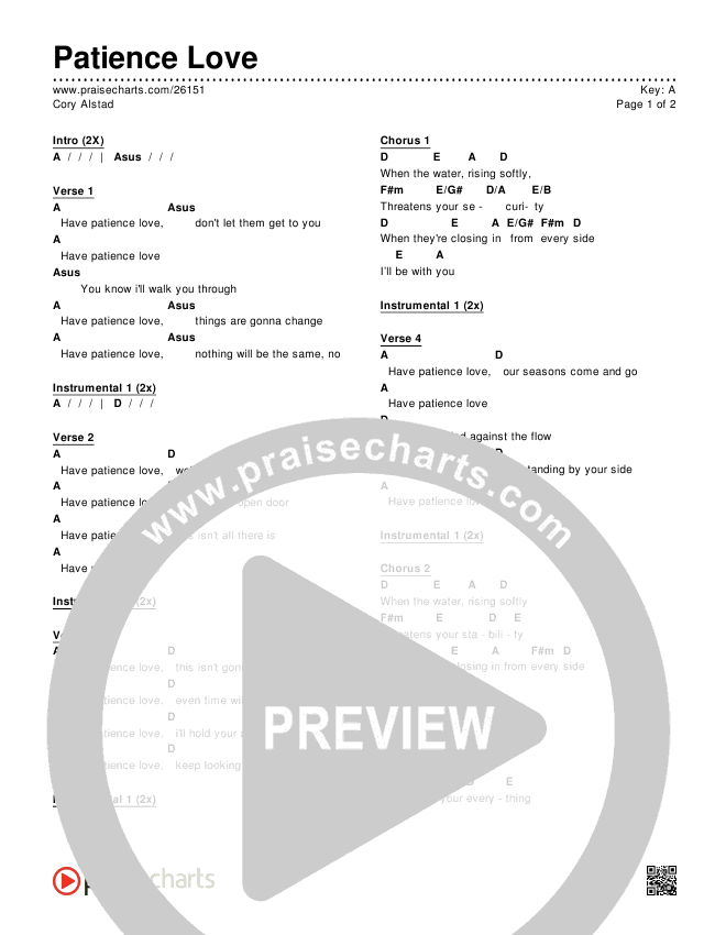 Patience Love Chords & Lyrics (Cory Alstad)