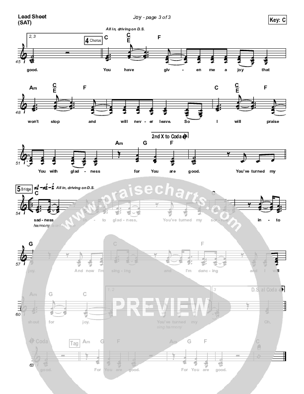 Joy Lead Sheet (SAT) (Planetshakers)