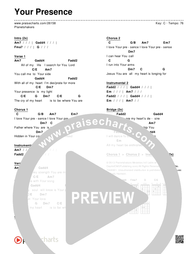 Your Presence Chords & Lyrics (Planetshakers)