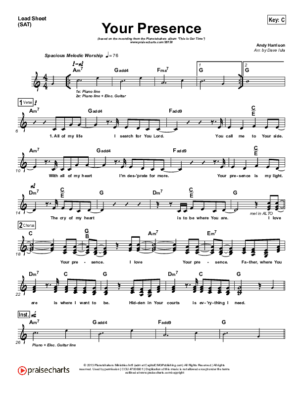 Your Presence Lead Sheet (Planetshakers)