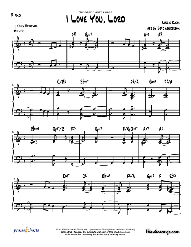 I Love You Lord (Instrumental) Piano Sheet (Brad Henderson)