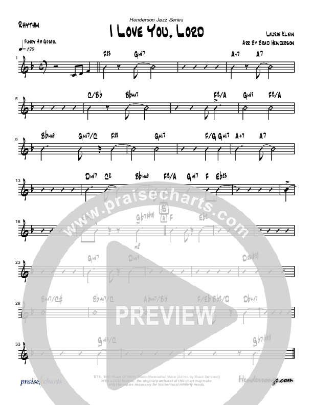 I Love You Lord (Instrumental) Rhythm Chart (Brad Henderson)