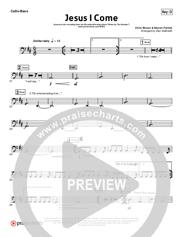 Jesus I Come Cello/Bass (Elevation Worship)