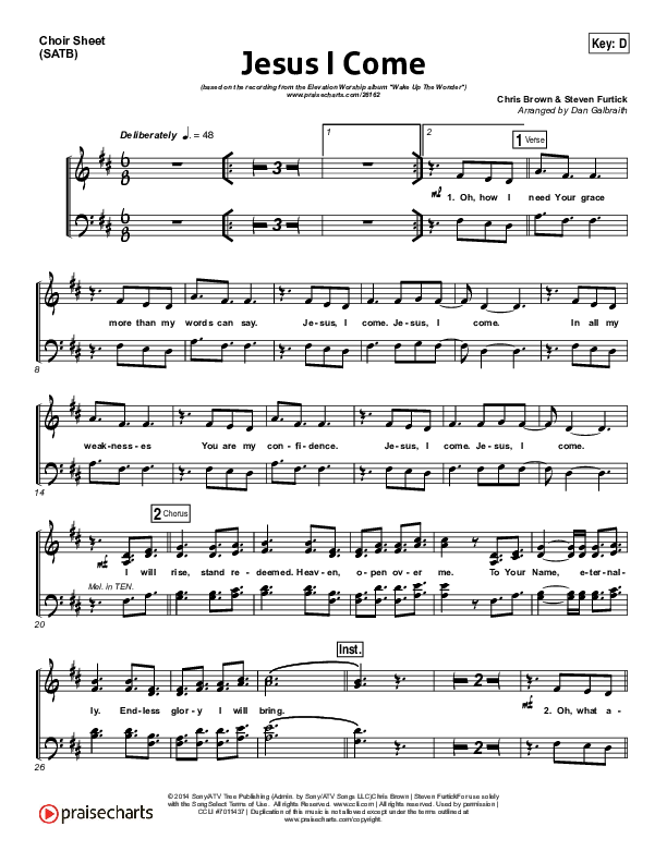 Jesus I Come Choir Sheet (SATB) (Elevation Worship)