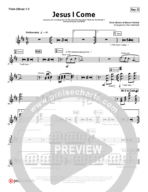 Jesus I Come Flute/Oboe 1/2/3 (Elevation Worship)