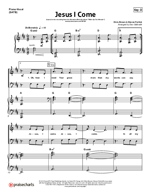 Jesus I Come Piano/Vocal & Lead (Elevation Worship)