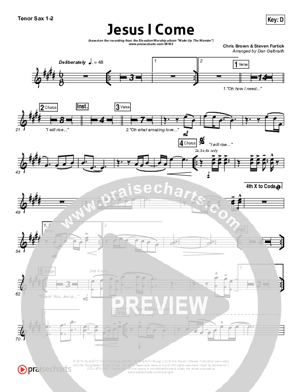 Jesus I Come Tenor Sax 1/2 (Elevation Worship)