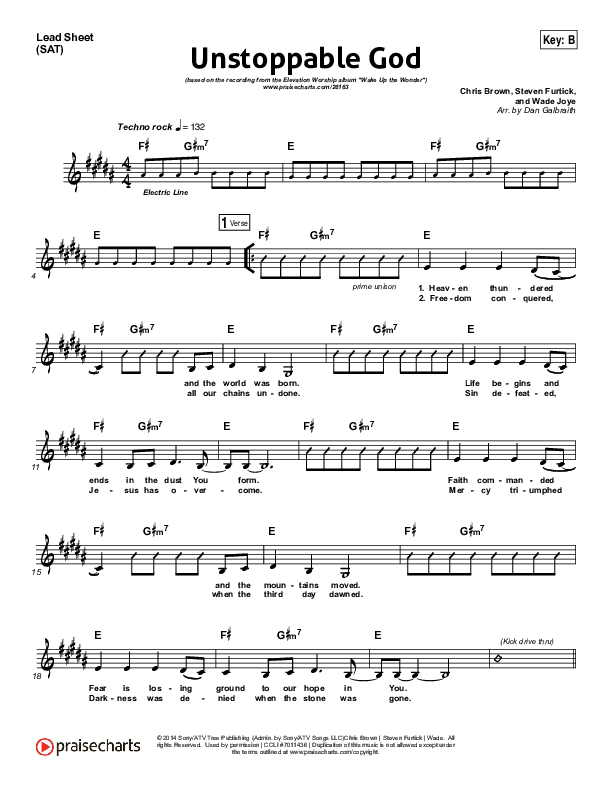 Unstoppable God Lead Sheet (SAT) (Elevation Worship)