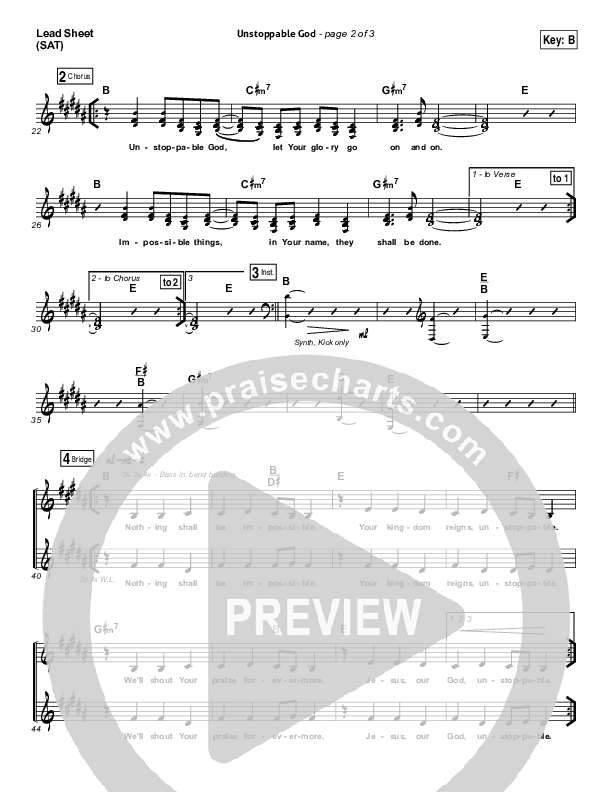 Unstoppable God Lead Sheet (SAT) (Elevation Worship)