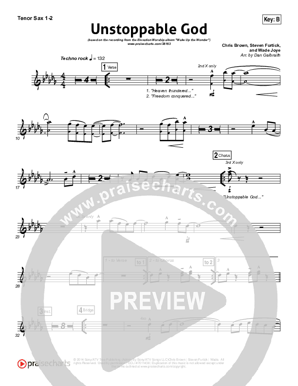 Unstoppable God Tenor Sax 1/2 (Elevation Worship)