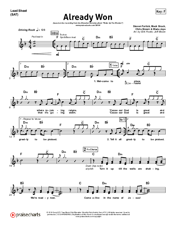 Already Won Lead Sheet (SAT) (Elevation Worship)