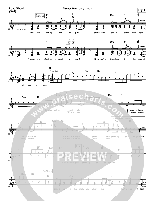Already Won Lead Sheet (SAT) (Elevation Worship)