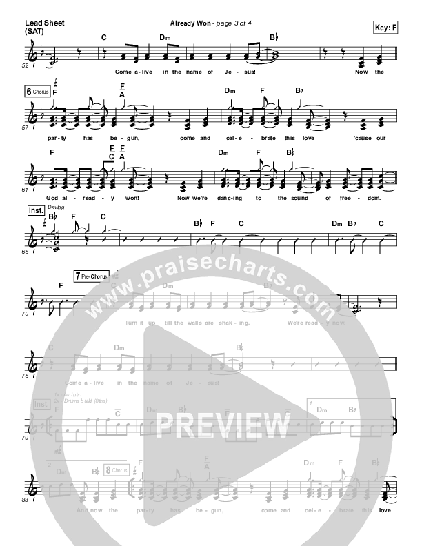 Already Won Lead Sheet (SAT) (Elevation Worship)