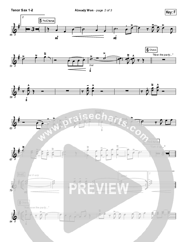 Already Won Tenor Sax 1/2 (Elevation Worship)