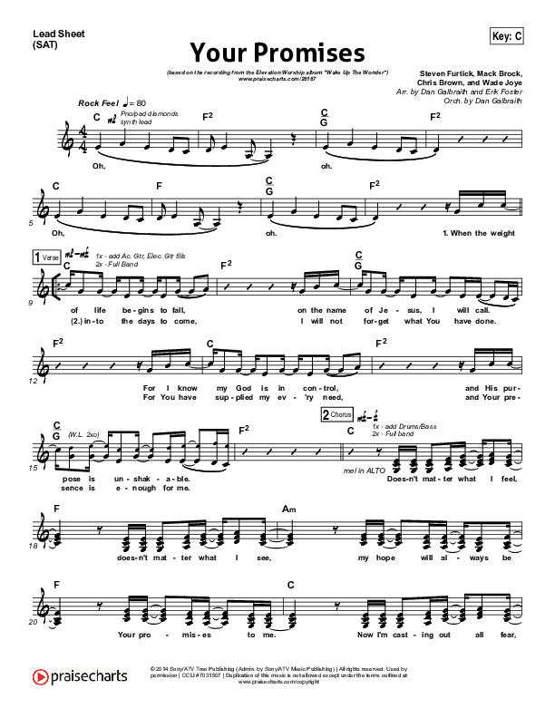 Your Promises Lead Sheet (SAT) (Elevation Worship)