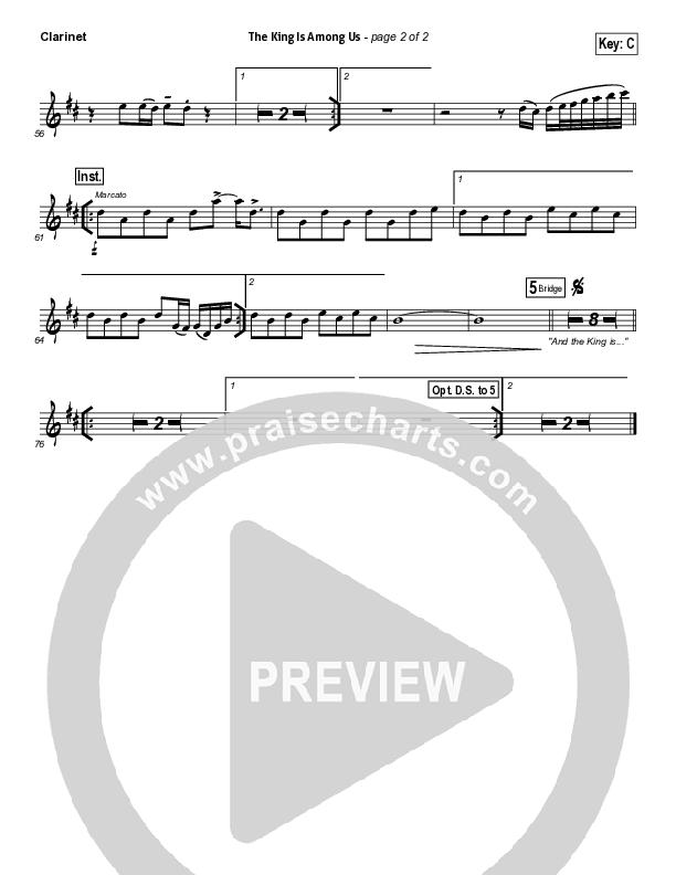 The King Is Among Us Clarinet (Elevation Worship)